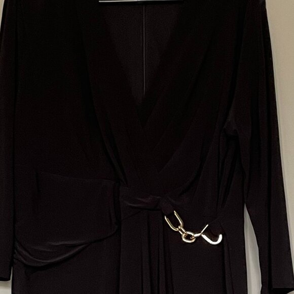 💖HOST PICK Jones Studio Black Deep V-Neck Long Sleeve Cocktail Dress Size 16 - Picture 3 of 7